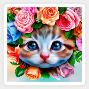 Adorable Kitten in Flowers Wreath Sticker
